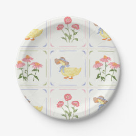 Prato De Papel Flores e Patos Brilhantes