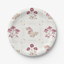 Prato De Papel Flores e Patos cor-de-rosa, borgonha e castanho
