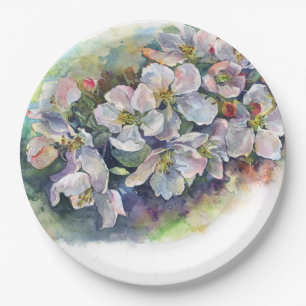 Prato De Papel Flores em aquarela flor de macieira casamento flux
