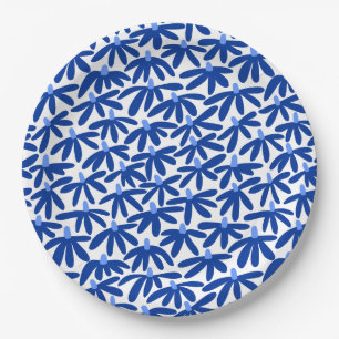 Prato De Papel Flores Estilizadas - Sombras de Azul e Branco