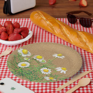 Prato De Papel Flores Faux Jute Burlap, Flores De Camomila Faux D