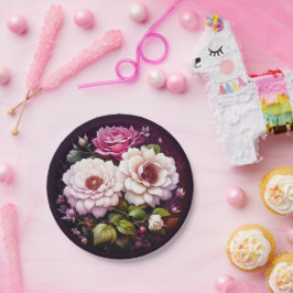 Prato De Papel Flores Florais em Aquarela Rosa e Roxo