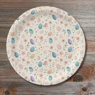 Prato De Papel Flores Folhas Ovos de Páscoa em Aquarela Vintage