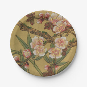Prato De Papel Flores Japonesas Asiáticas de Cerejeira Vintage