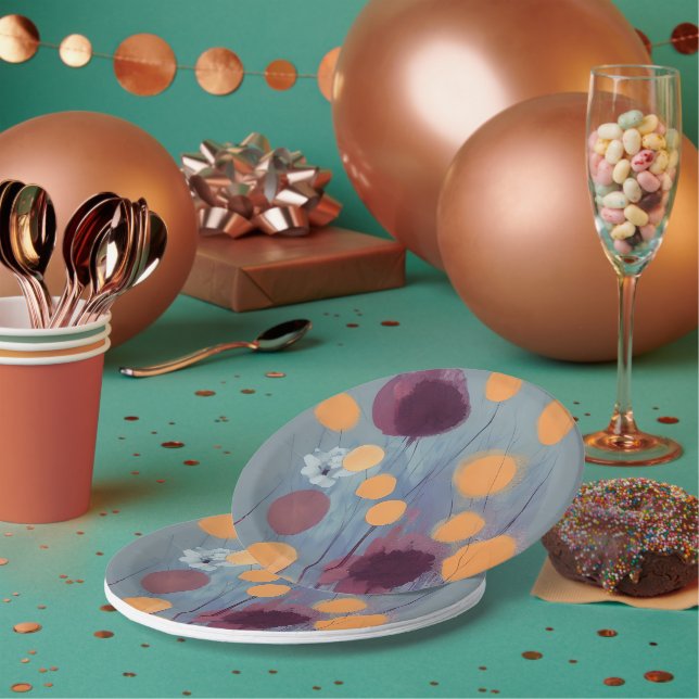 Prato De Papel Flores laranja e rosa abstratas (Múltiplo)