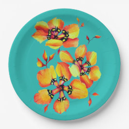 Prato De Papel Flores Laranja Elegantes - Aqua - Personalize o se