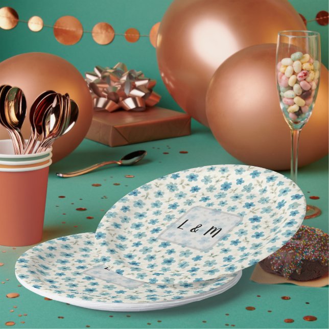 Prato De Papel Flores minúsculas modernas azuis (Múltiplo)