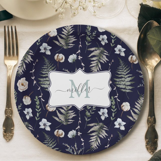 Prato De Papel Flores Monogramas e Folhas de Fern (In situ)