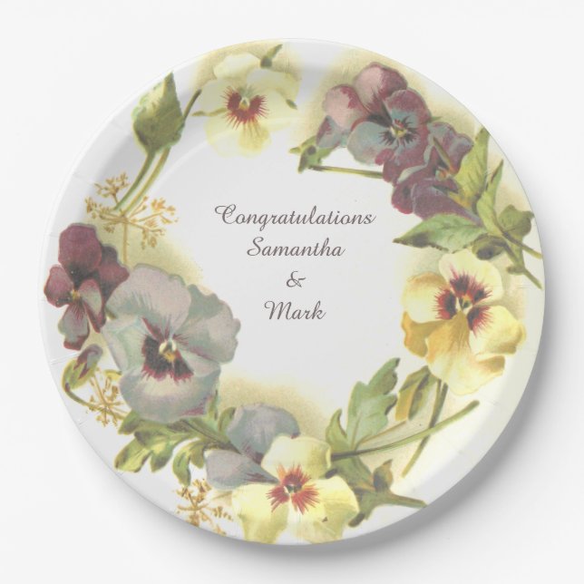Prato De Papel Flores Pansy personalizadas (Frente)
