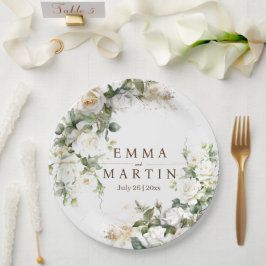 Prato De Papel Flores para casamentos de Rosas Brancas