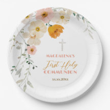 Flores pastel e verde Primeira Comunhão Sagrada