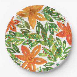 Prato De Papel Flores Pintadas de Férias e Mãos