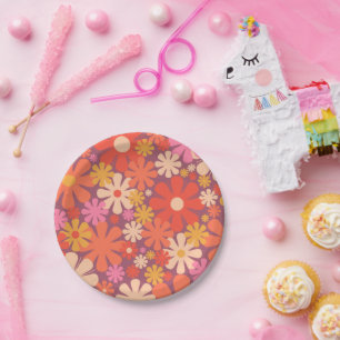 Prato De Papel Flores Retro 60s 70s Padrão Aestético Floral