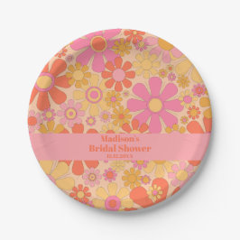 Prato De Papel Flores Retro Groovy 60s Chá estético