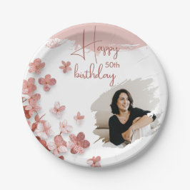 Prato De Papel Flores Rosa Brilhantes Foto Floral 50º Aniversário