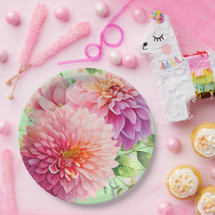 Prato De Papel Flores Rosa Dahlia