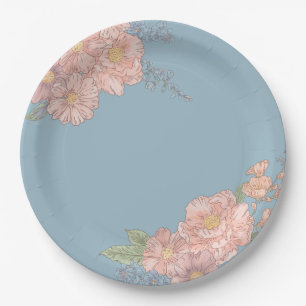 Prato De Papel Flores rosa e azul shabby chic