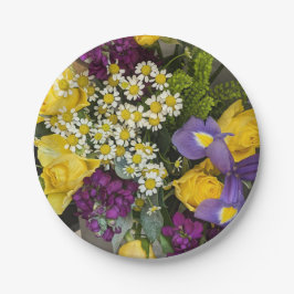 Prato De Papel Flores roxas e amarelas