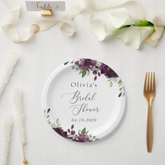 Prato De Papel Flores Roxas, Flores de ameixa, Boho, Chá de panel (Casamento)