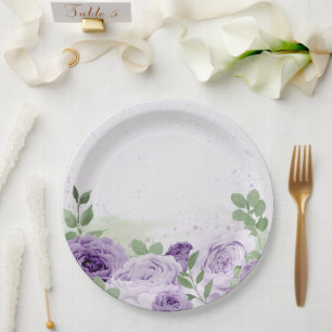 Prato De Papel flores roxas românticas folhas verdes botânicas