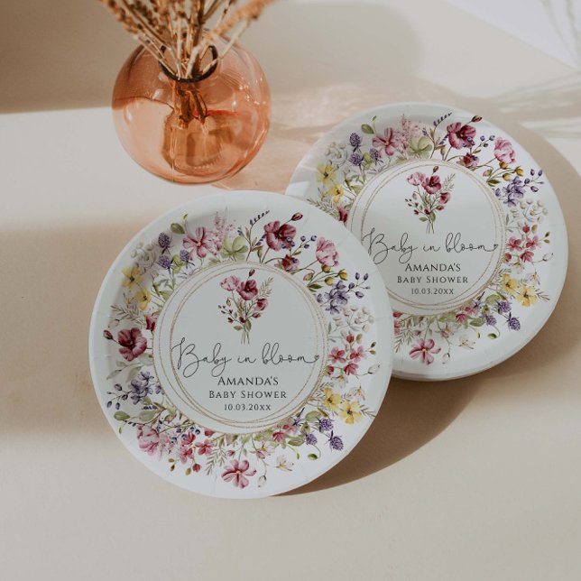 Prato De Papel Flores Selvagens Bebê Em Chá de fraldas De Sangue (Criador carregado)