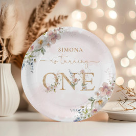 Prato De Papel Flores selvagens primeiro aniversario cor-de-rosa