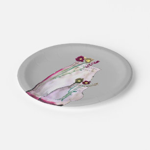 Prato De Papel Flores silvestres de aquarelas brancas em vaso