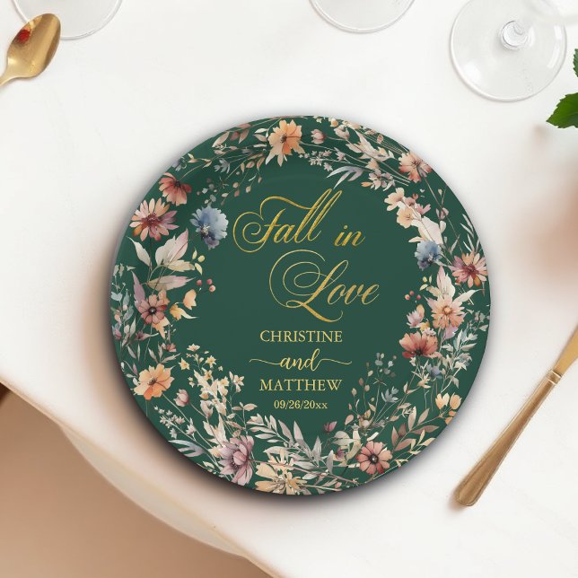 Prato De Papel Flores Silvestres Dourado 'Apaixone-se' Casamento  (Criador carregado)