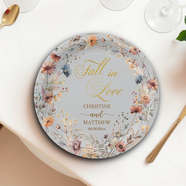 Prato De Papel Flores Silvestres Dourado 'Se Apaixonar' Casamento (Criador carregado)
