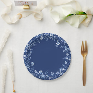 Prato De Papel Flores silvestres em azul francês