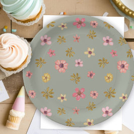 Prato De Papel Flores Simples E Doces Festa de aniversário Bonito