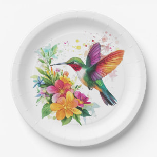 Prato De Papel Flores Tropicais De Hummingbird