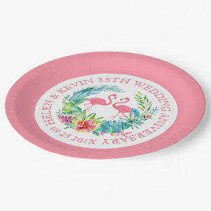 Prato De Papel Flores tropicais, flores cor-de-rosa