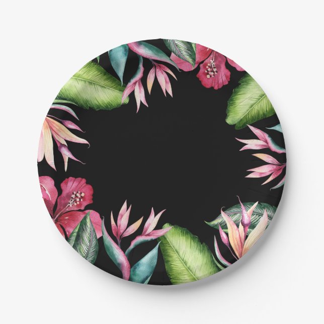 Prato De Papel Flores Tropicais Folhas Florais de Verão Ilha (Frente)