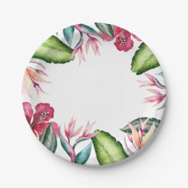 Prato De Papel Flores Tropicais Folhas Florais de Verão Ilha