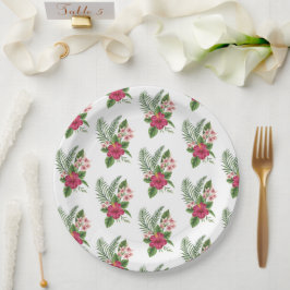 Prato De Papel Flores Tropicais Rosas Chá de Noiva