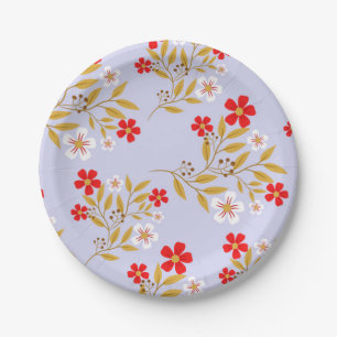 Prato De Papel Flores Vermelhas Bonitas no Estilo Vintage em Padr