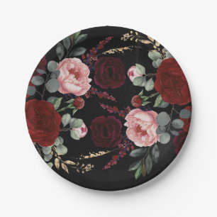 Prato De Papel Flores Vermelhas Brilhantes Casamento outono Negro
