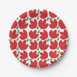 Prato De Papel Flores Vermelhas Padrão Floral Aniversário