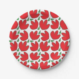 Prato De Papel Flores Vermelhas Padrão Floral Aniversário