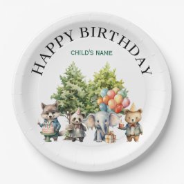 Prato De Papel Floresta de Aquarela Caprichosa de Aniversário