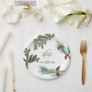 Prato De Papel Floresta de Árvores de Pinheiro Rústico Casamento 