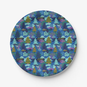 Prato De Papel Floresta de Natal Azul Vintage