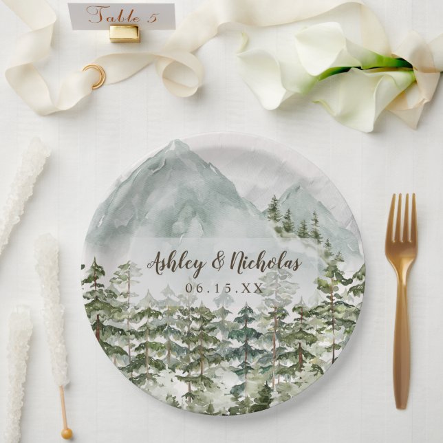Prato De Papel Floresta e Montanha Natureza Aquarela (Casamento)