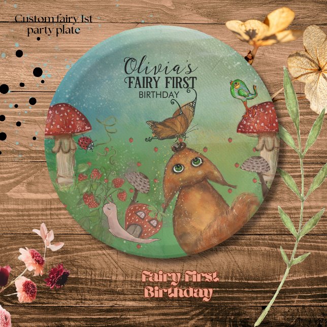 Prato De Papel Floresta Encantada Cria Fada Primeiro Aniversário (Enchanted Woodland Creatures Fairy First Birthday Paper Plates)