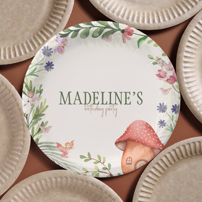 Prato De Papel Floresta Encantada Fada Floresta Mushroom Greenery (fairy first birthday paper plate)