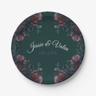 Prato De Papel Floresta Escura Verde Casamento Elegante Maroon Ma