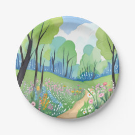 Prato De Papel Floresta Floral | Aquarela da Natureza Flores Silv
