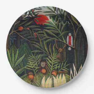Prato De Papel Floresta tropical com macacos por Henri Rousseau