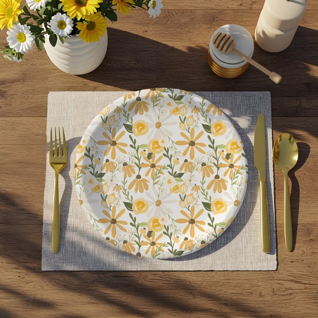 Prato De Papel Florestas de Vidraça Selvagem (Watercolor Wildflower Springtime Florals Paper Plates)